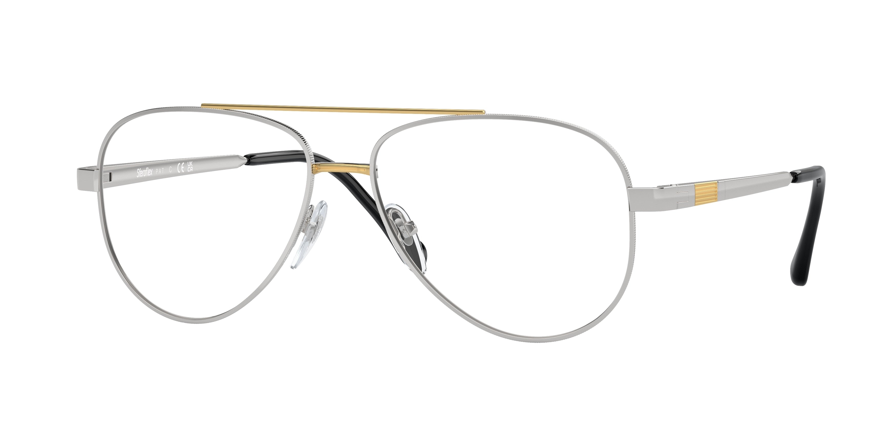 Sferoflex SF2297 Pilot Eyeglasses  131-Shiny Silver Part Gold 57-145-15 - Color Map Silver
