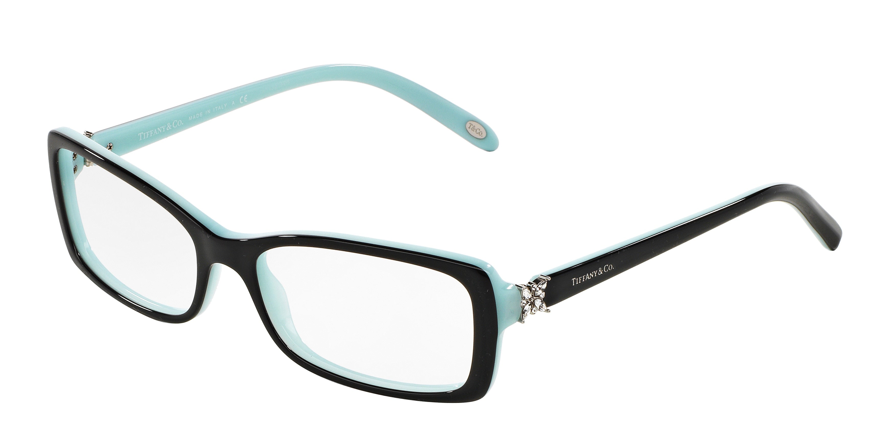 Tiffany TF2091B Rectangle Eyeglasses  8055-Black On Tiffany Blue 53-140-16 - Color Map Black