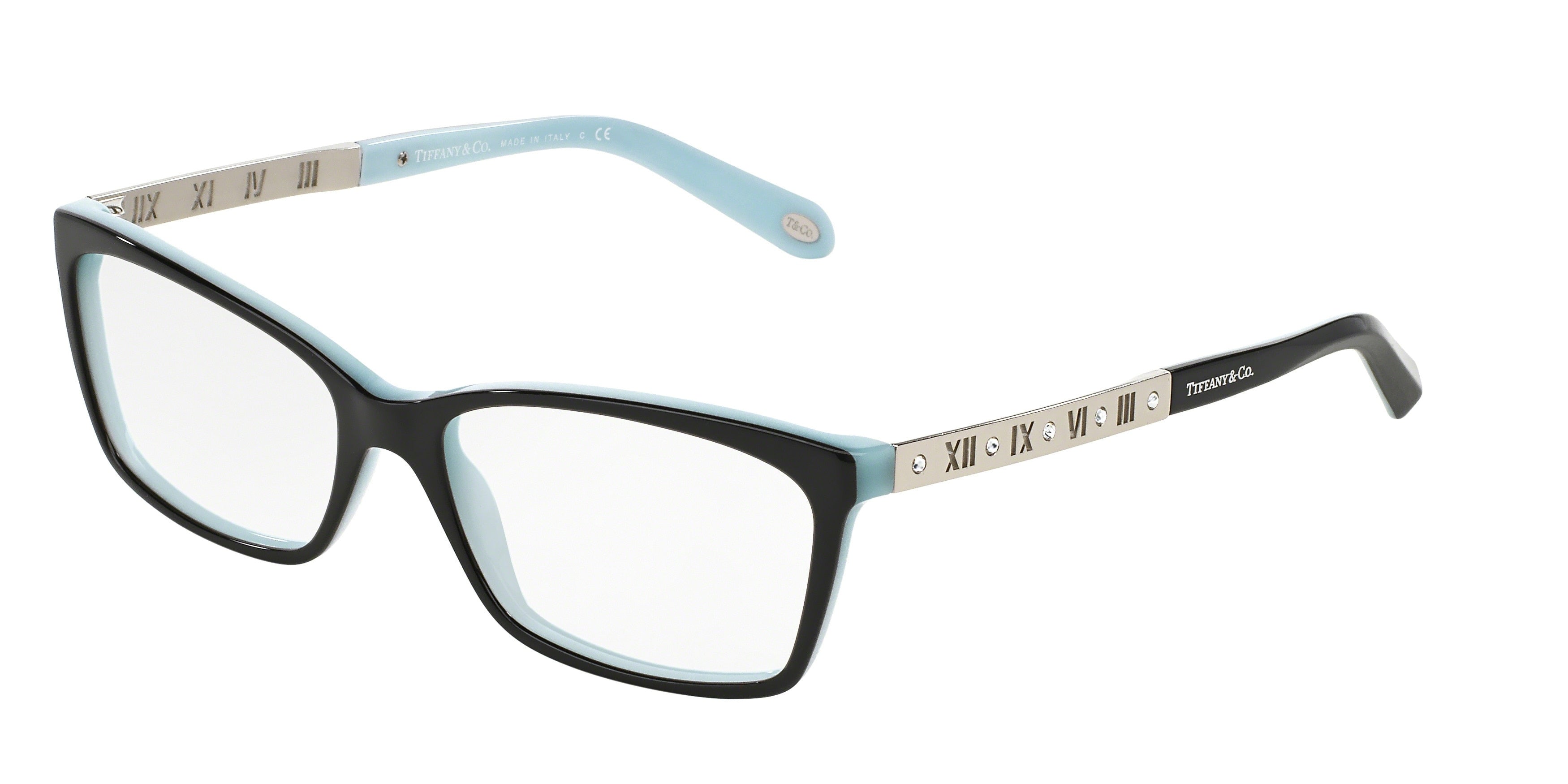 Tiffany TF2103B Rectangle Eyeglasses  8055-Black On Tiffany Blue 53-140-16 - Color Map Black