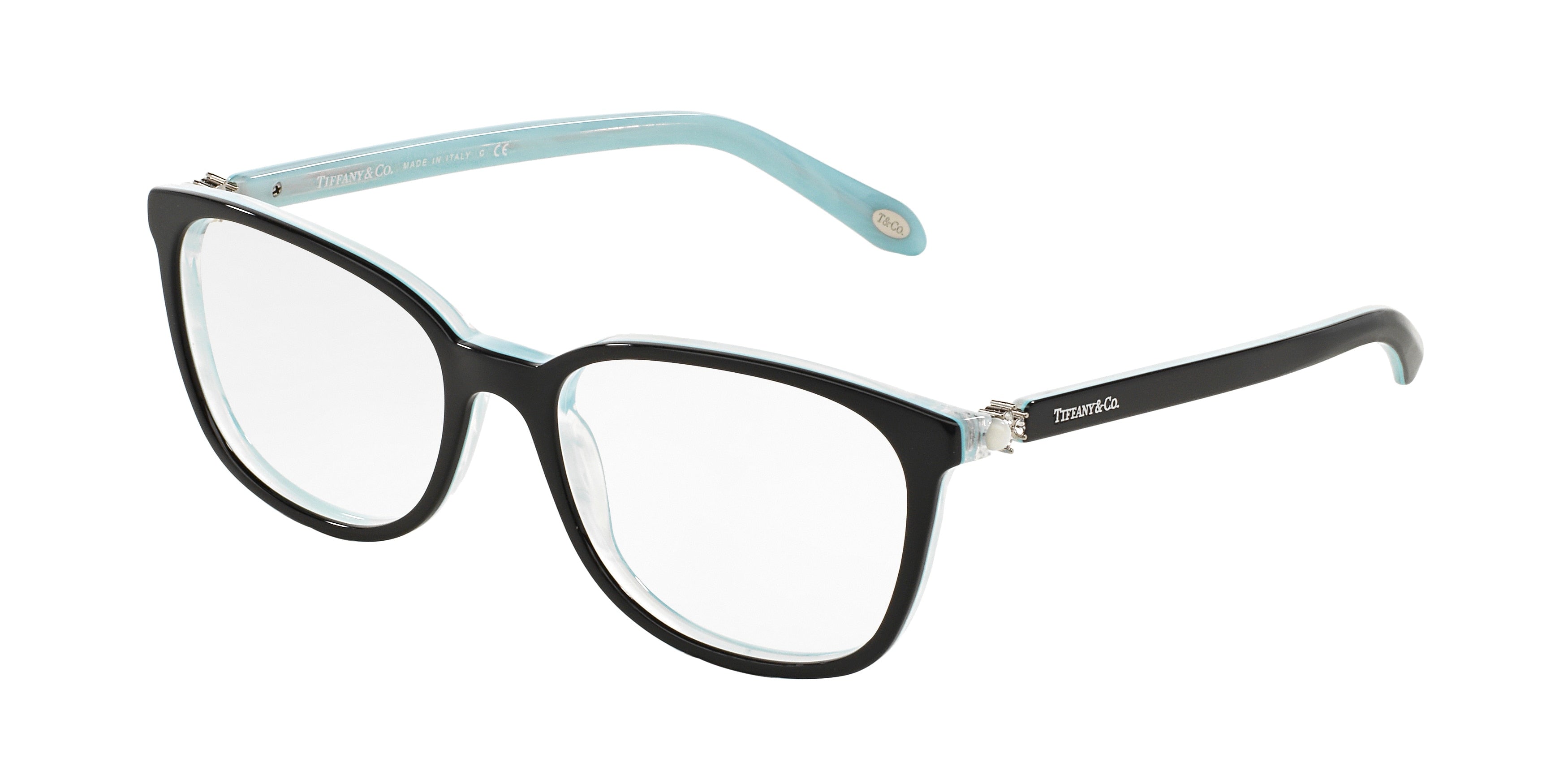 Tiffany TF2109BF Square Eyeglasses  8193-Black On Tiffany Blue Striped 53-140-17 - Color Map Black