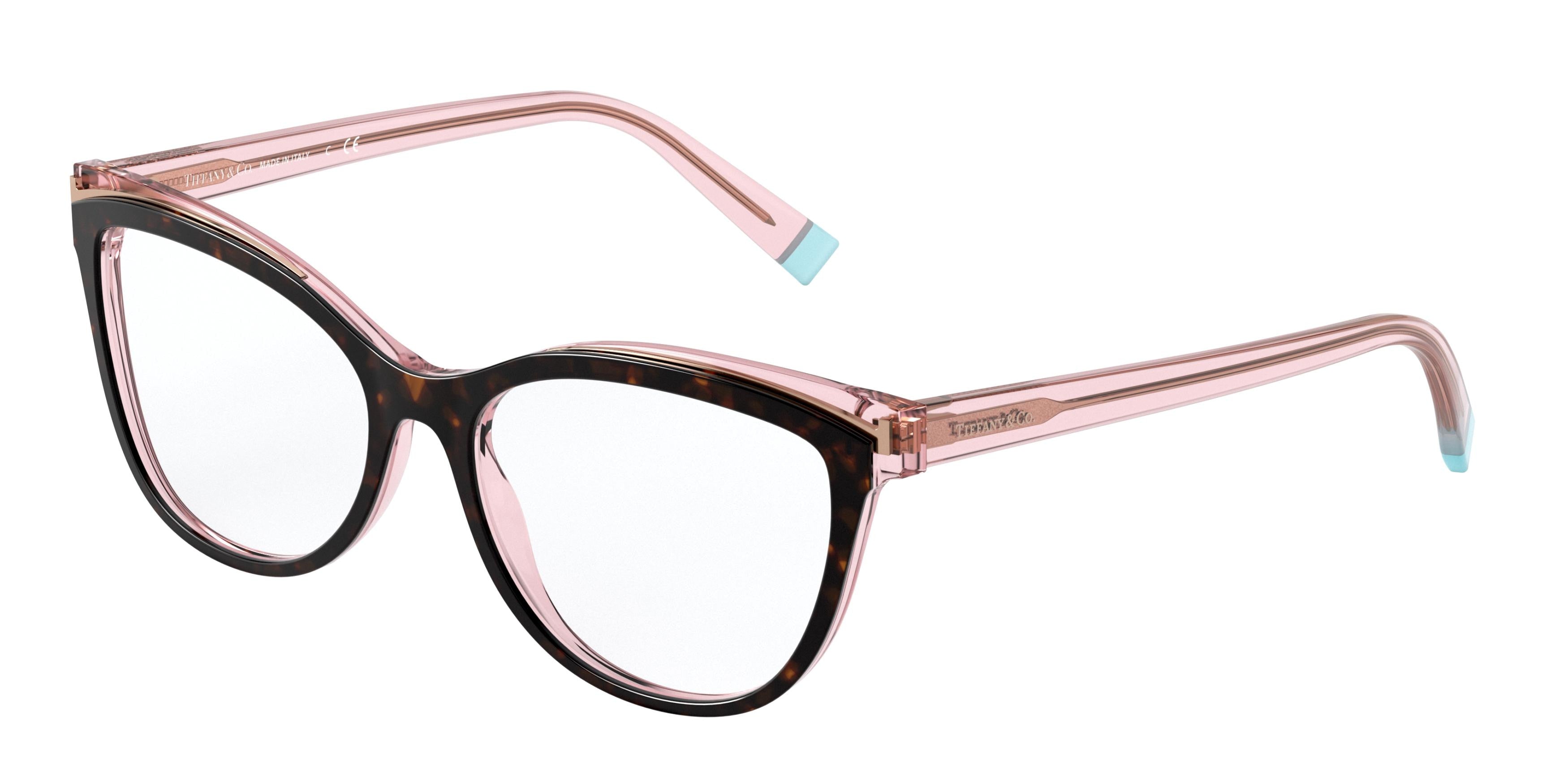 Tiffany TF2192 Cat Eye Eyeglasses  8287-Havana On Transparent Pink 52-140-16 - Color Map Brown