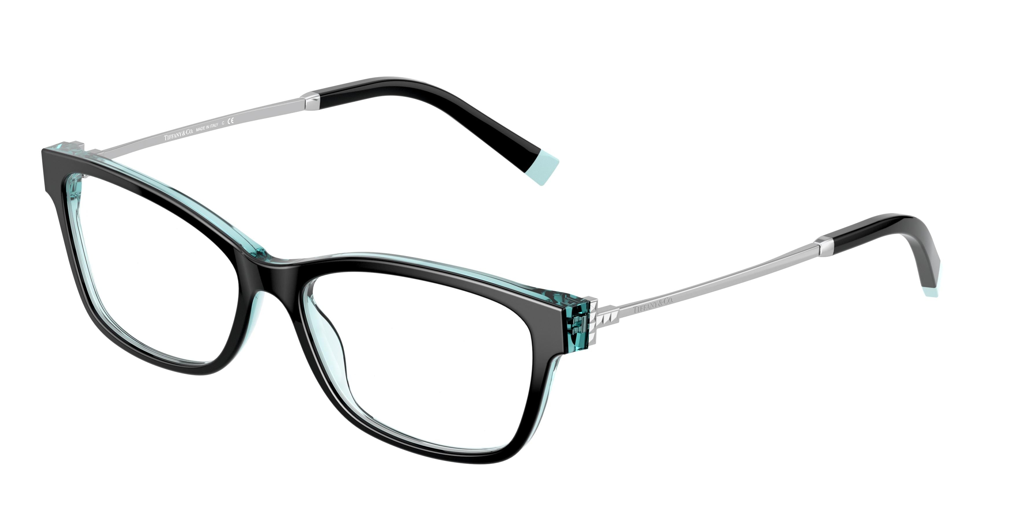 Tiffany TF2204F Rectangle Eyeglasses  8285-Black On Crystal Tiffany Blue 54-140-15 - Color Map Black