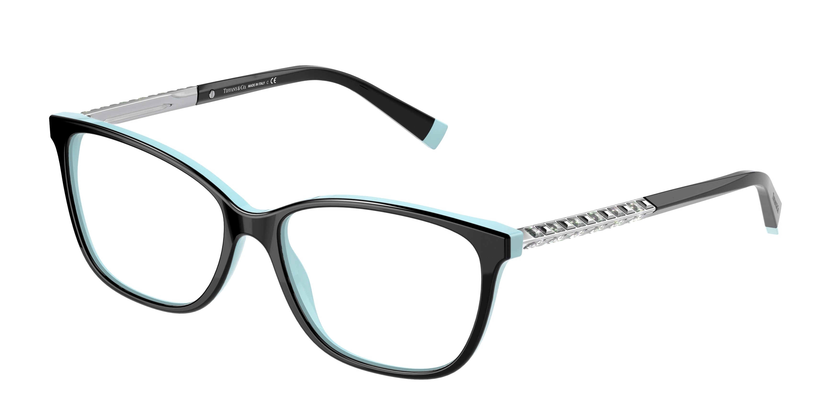 Tiffany TF2215BF Rectangle Eyeglasses  8055-Black On Tiffany Blue 54-140-15 - Color Map Black