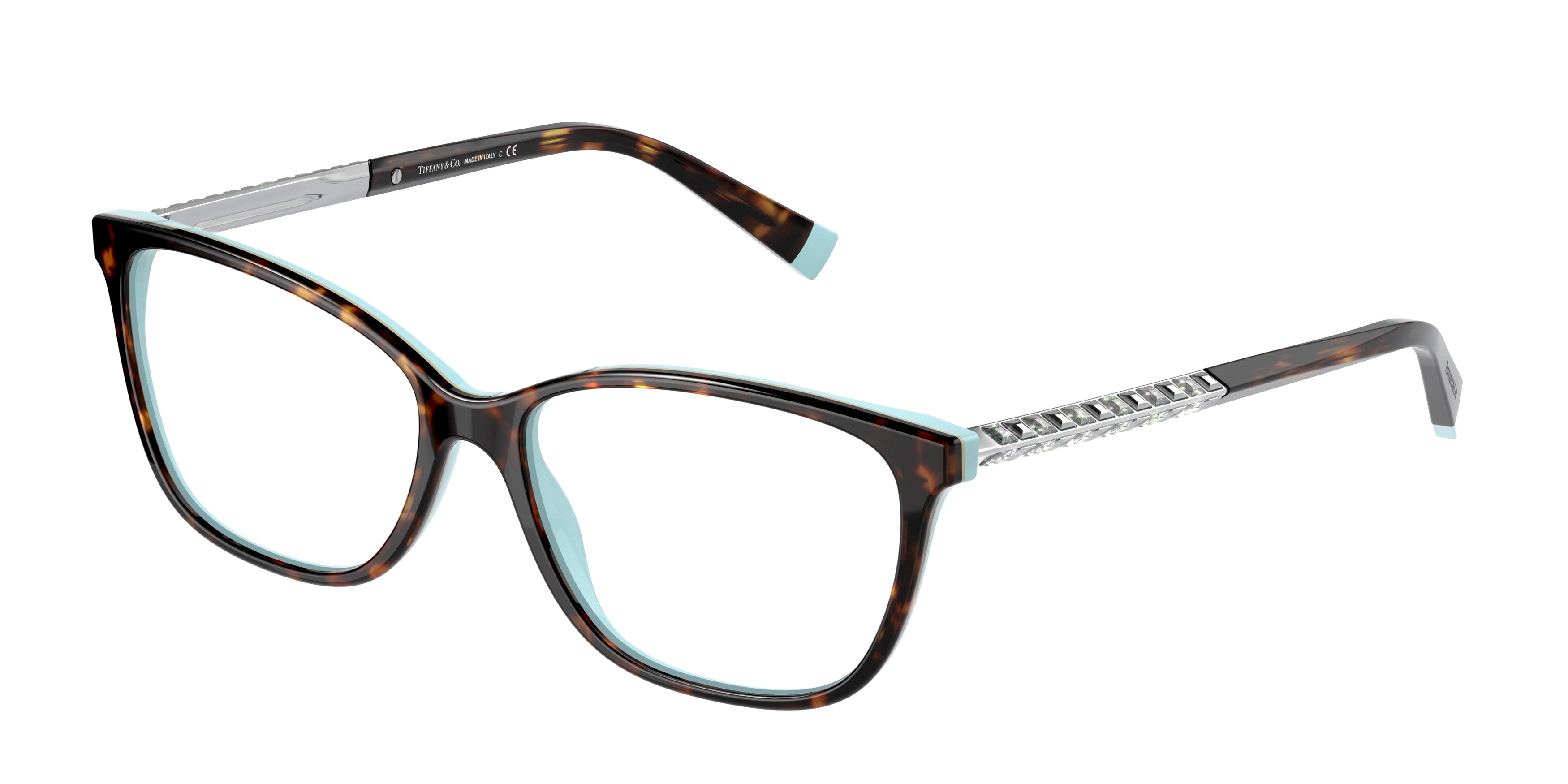 Tiffany TF2215B Rectangle Eyeglasses  8134-Havana On Tiffany Blue 54-140-15 - Color Map Brown