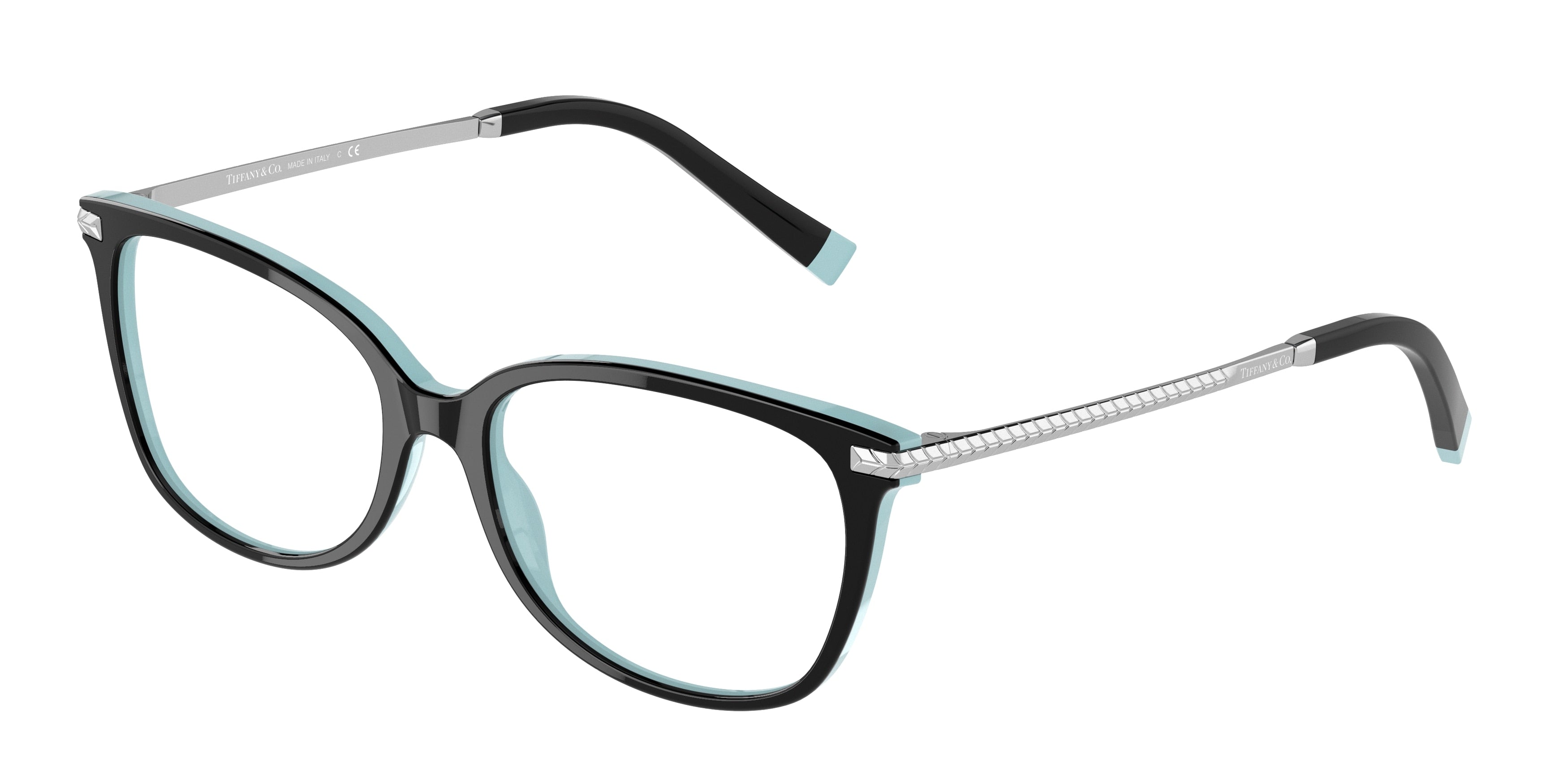 Tiffany TF2221F Rectangle Eyeglasses  8055-Black On Tiffany Blue 54-140-16 - Color Map Black