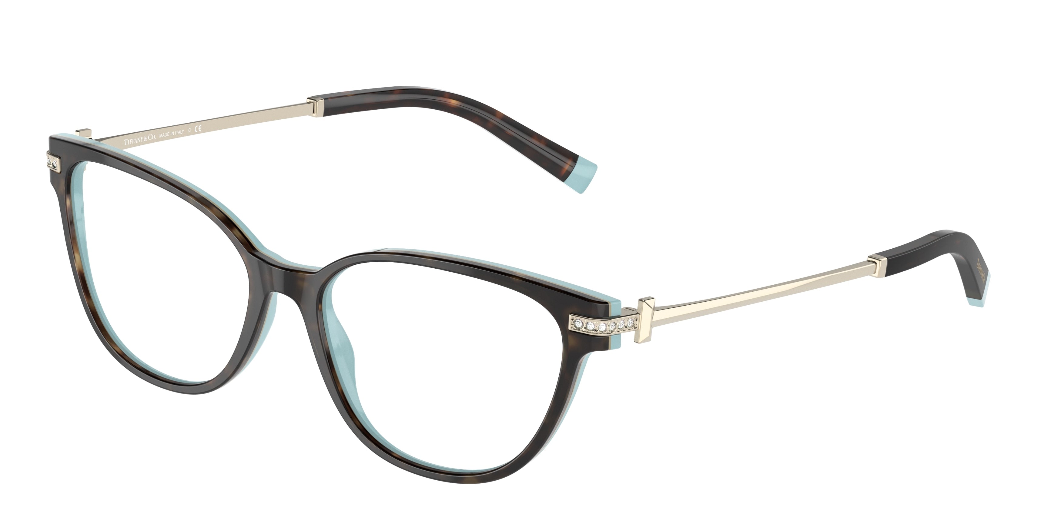 Tiffany TF2223BF Cat Eye Eyeglasses  8134-Havana On Tiffany Blue 52-140-16 - Color Map Brown