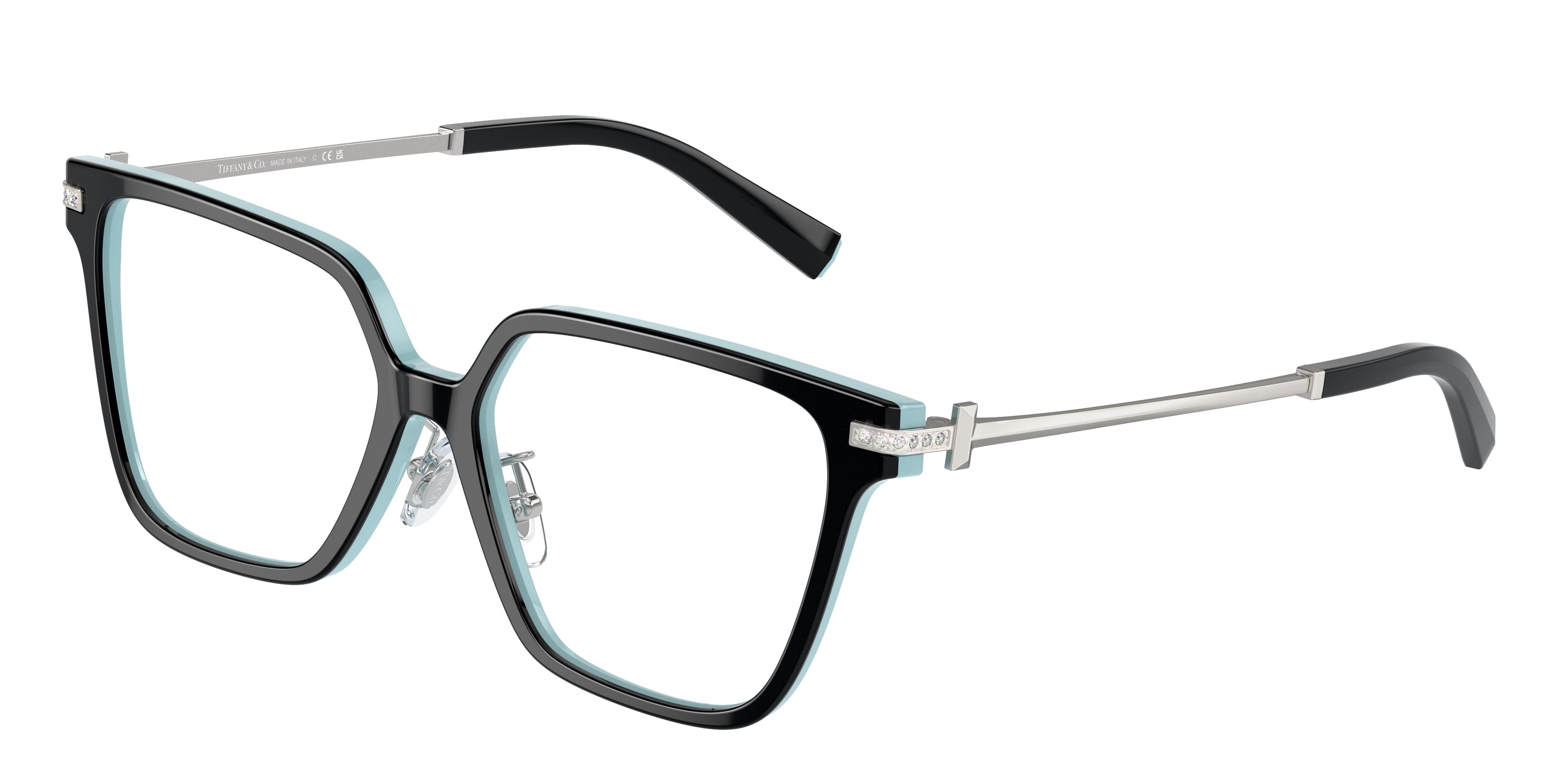 Tiffany TF2234BF Square Eyeglasses  8055-Black On Tiffany Blue 54-140-15 - Color Map Black