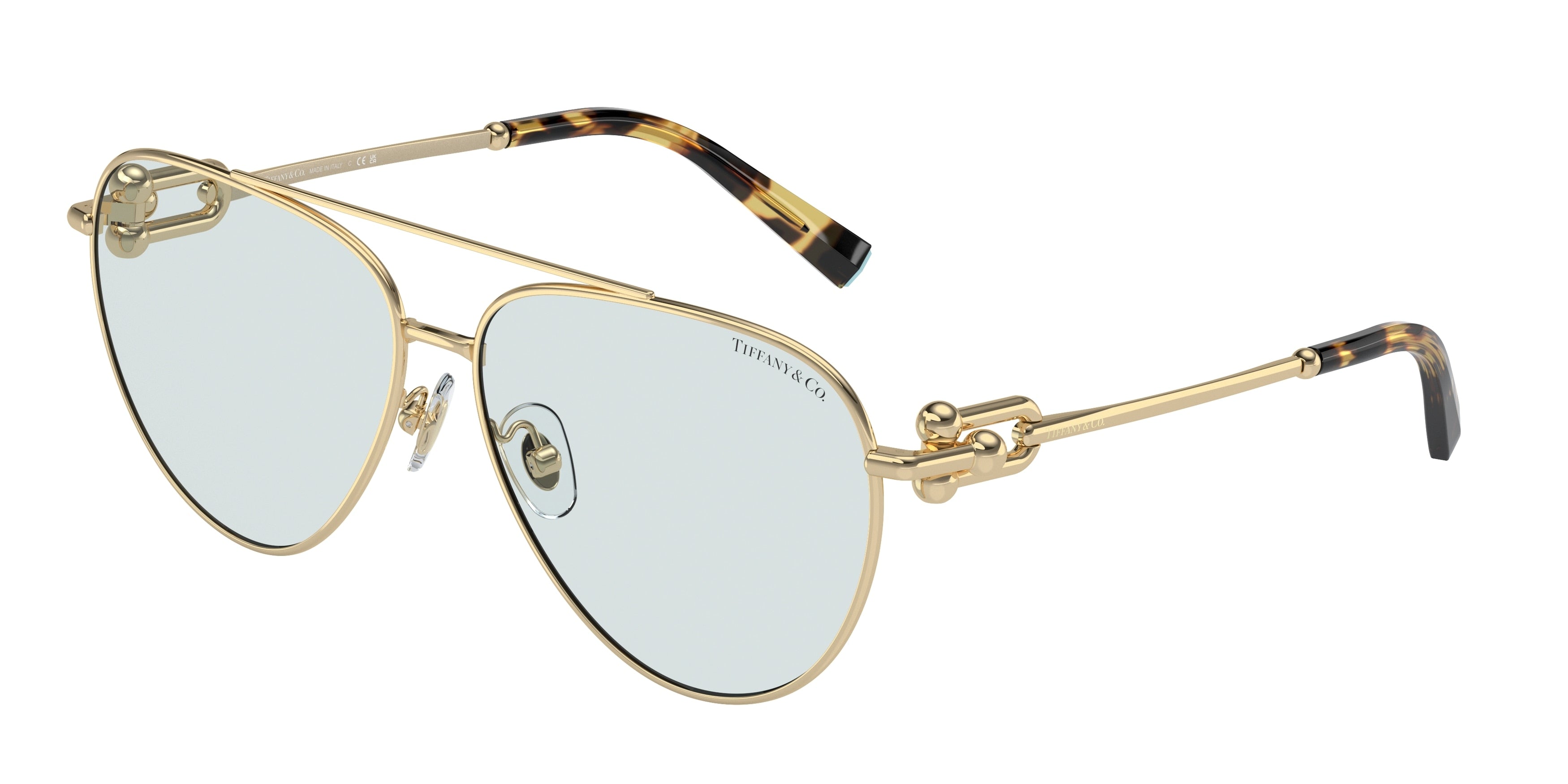 Tiffany TF3092 Pilot Sunglasses  6176MF-Pale Gold 59-140-13 - Color Map Gold