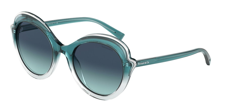 Tiffany TF4155 Round Sunglasses  82239S-TRANSP PETROLEUM GRAD BLUE 54-21-140 - Color Map green