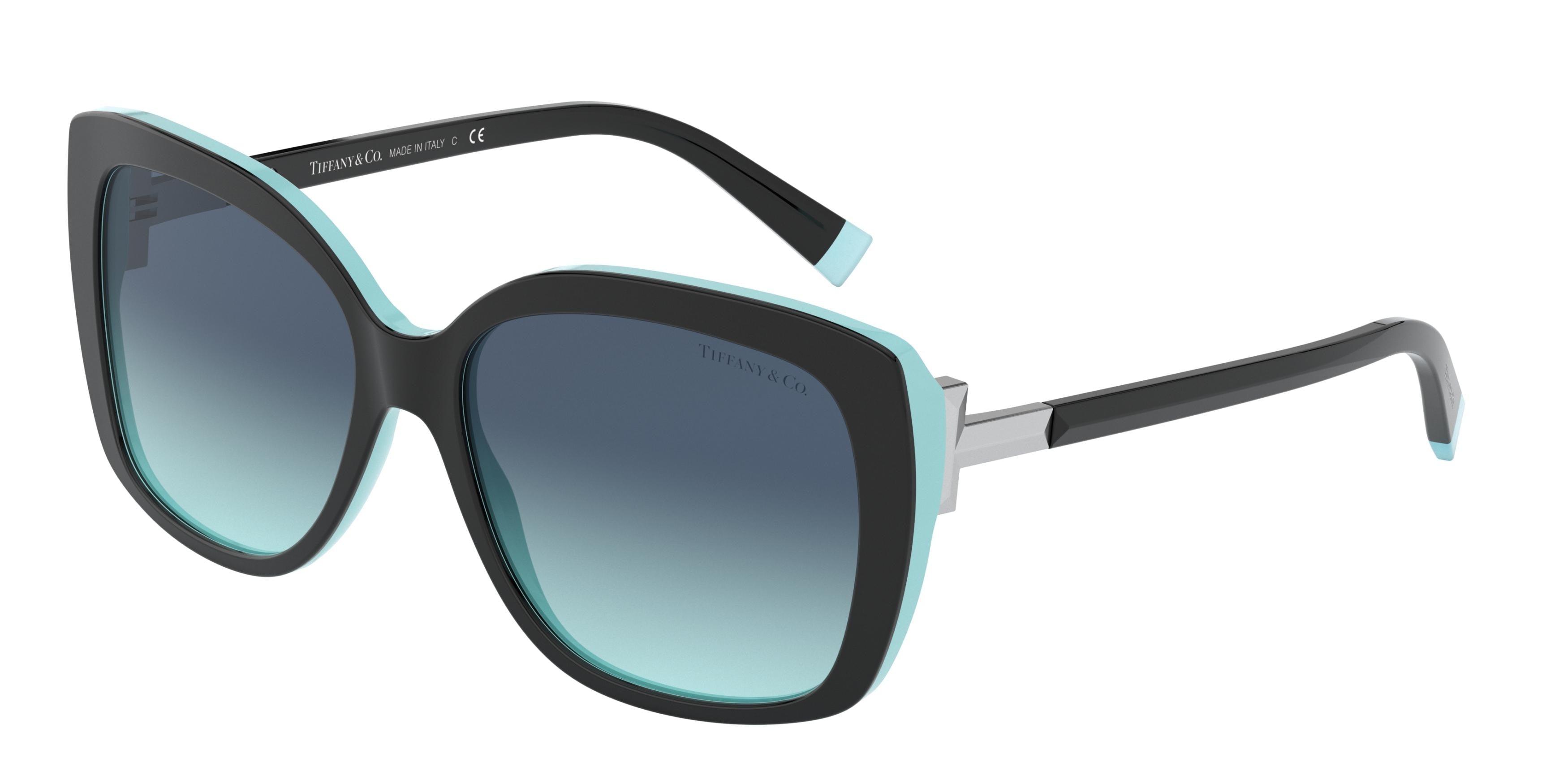 Tiffany TF4171 Square Sunglasses  80559S-Black On Tiffany Blue 57-140-16 - Color Map Black