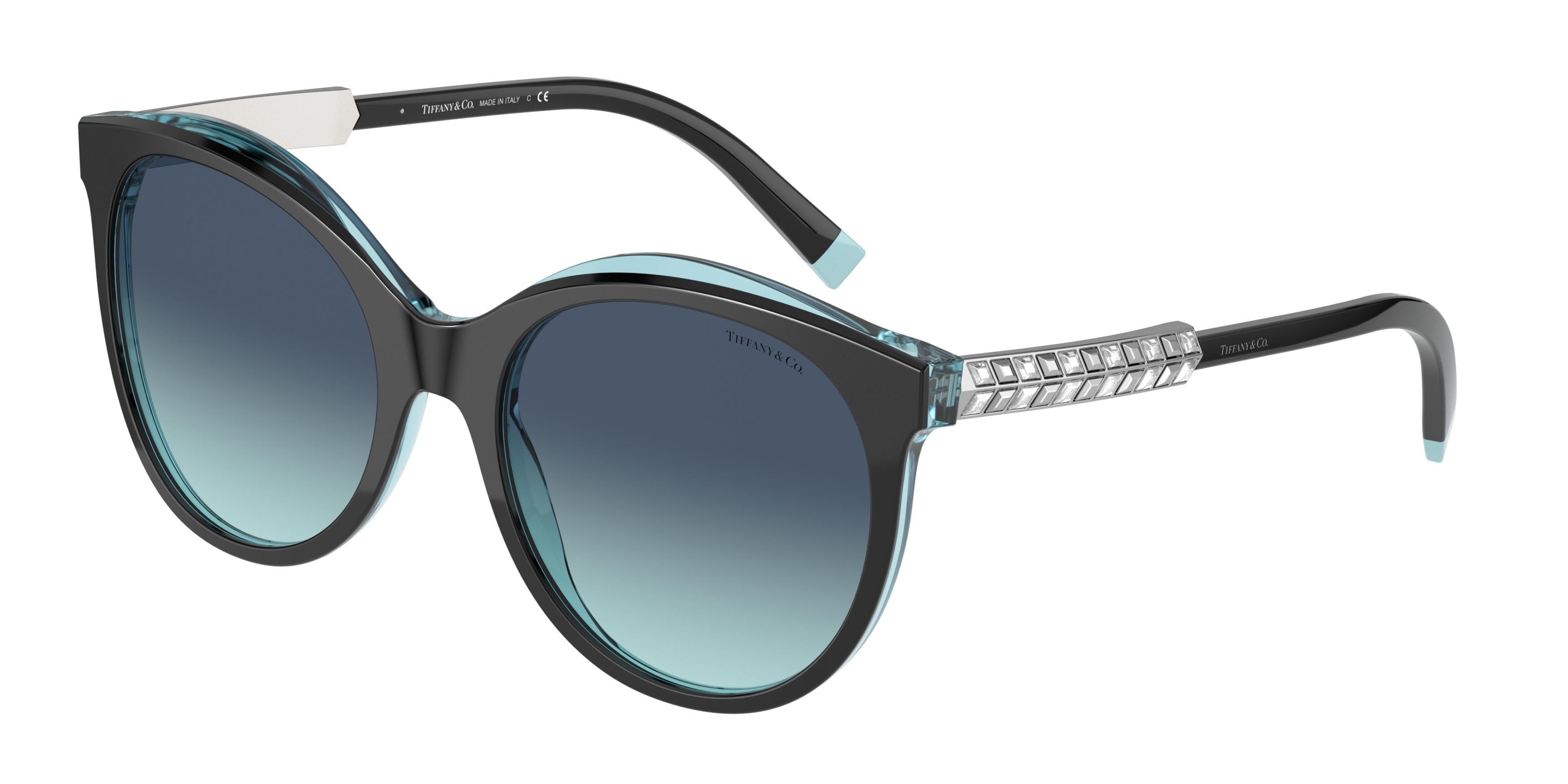 Tiffany TF4175BF Cat Eye Sunglasses  82859S-Black On Crystal Tiffany Blue 55-140-19 - Color Map Black