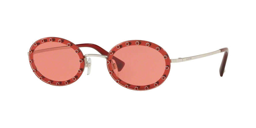 Valentino VA2027 Oval Sunglasses  300684-SILVER 51-19-135 - Color Map red