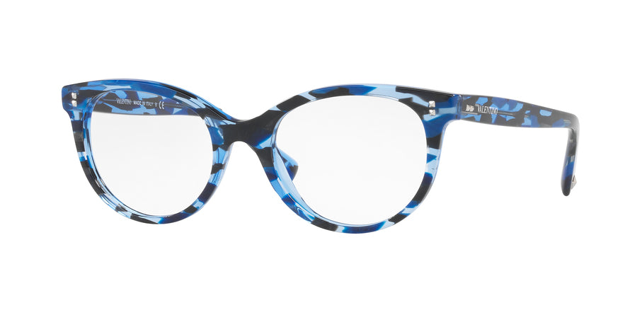 Valentino VA3009 Oval Eyeglasses  5038-STRIPPED HAVANA BLUE 52-19-140 - Color Map blue