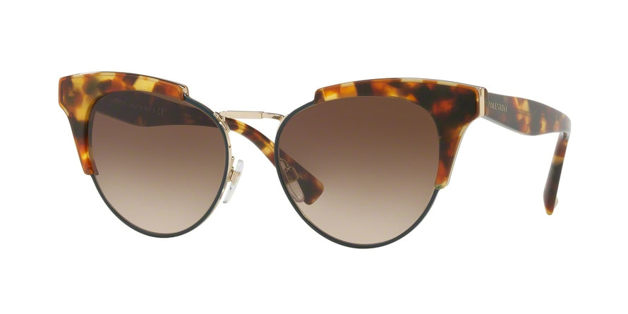 Valentino VA4026 Cat Eye Sunglasses  501813-ORANGE CUBED HAVANA 53-17-140 - Color Map gold