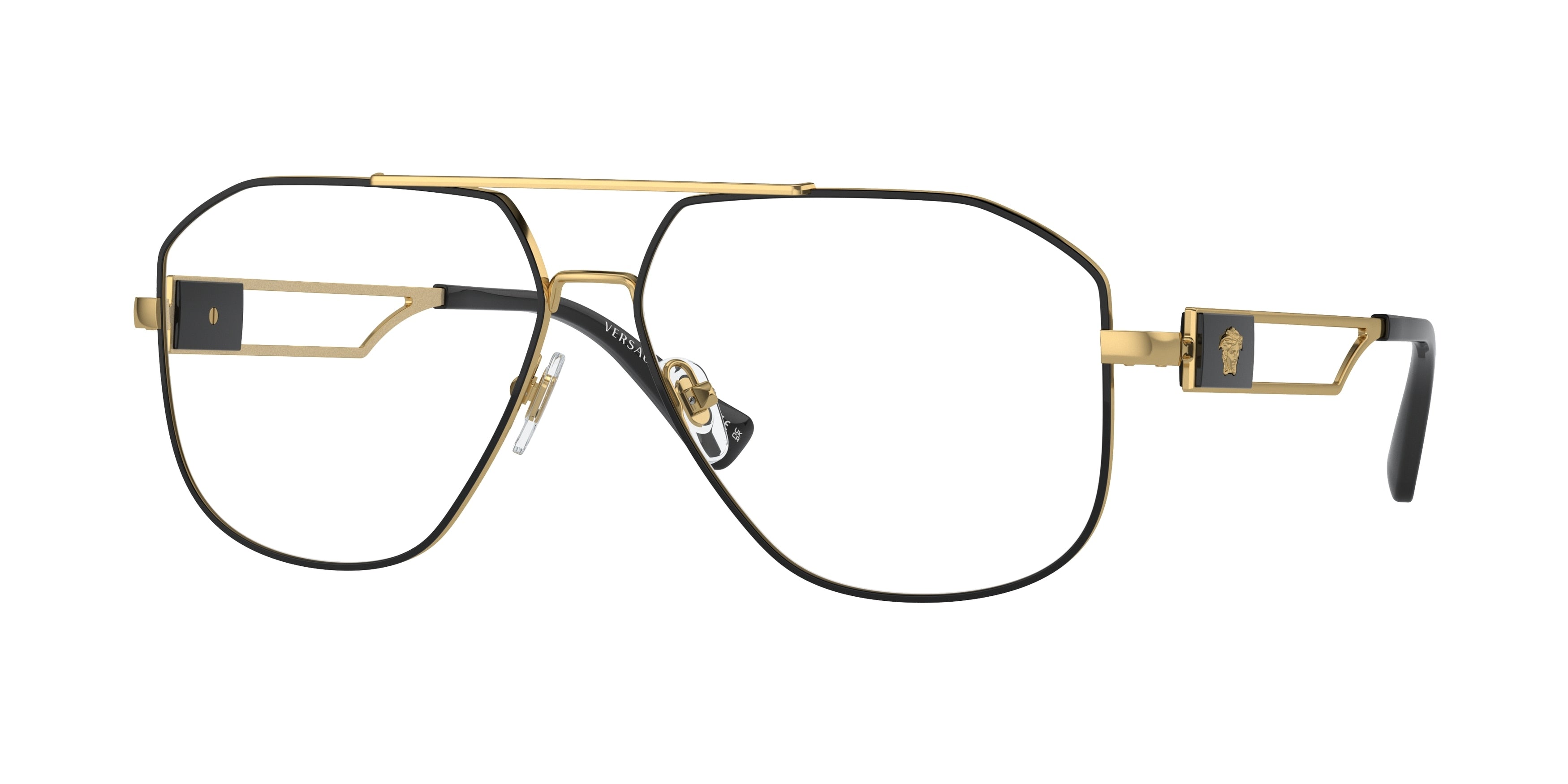 Versace VE1287 Pilot Eyeglasses  1443-Black/Gold 59-145-13 - Color Map Black