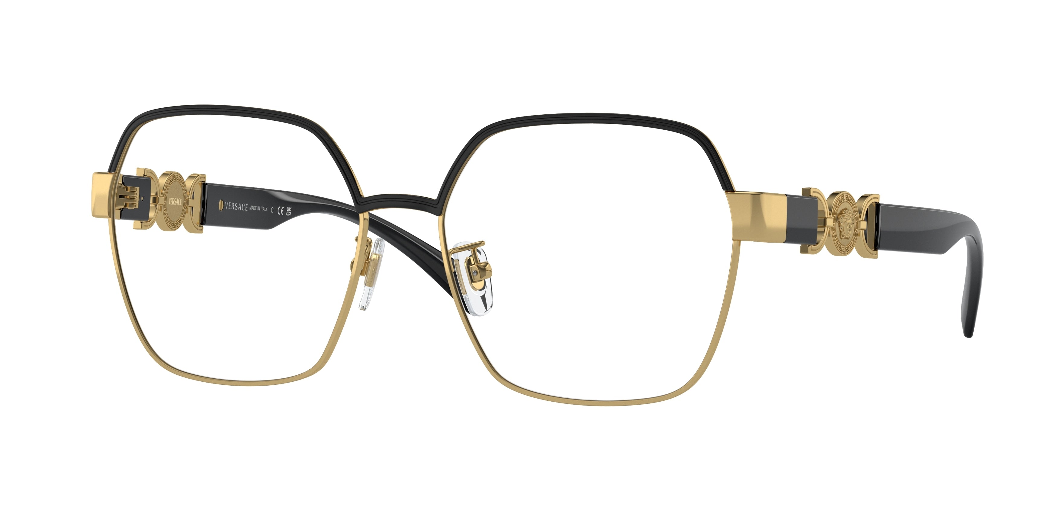 Versace VE1291D Square Eyeglasses  1436-Gold/Black 56-140-16 - Color Map Black