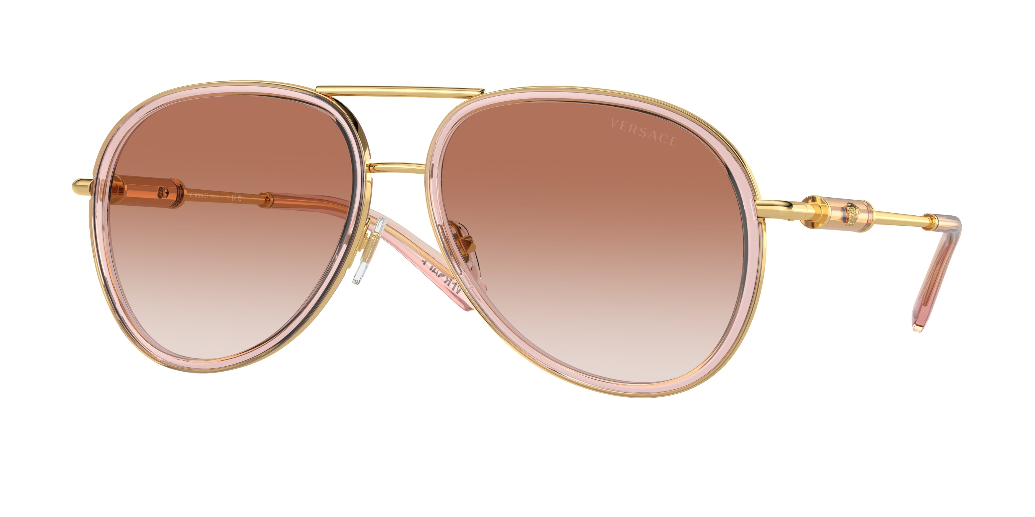 Versace VE2260 Pilot Sunglasses  100213-Brown Transparent 60-140-16 - Color Map Brown
