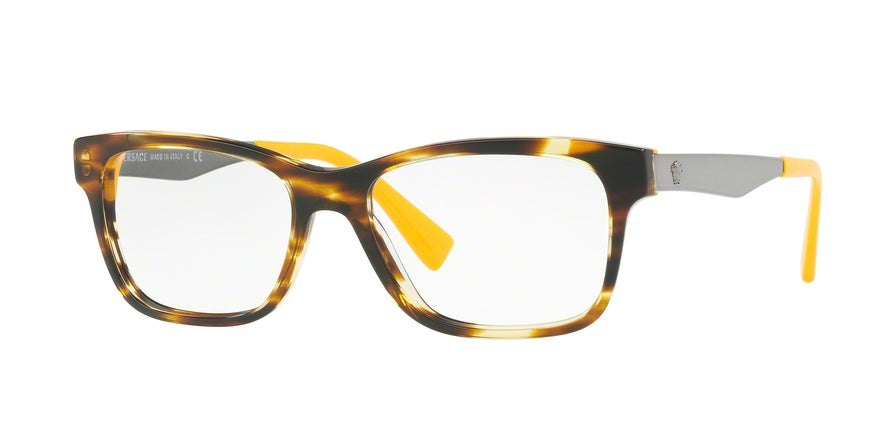 Versace VE3245A Rectangle Eyeglasses  5236-STRIPED HAVANA/YELLOW 55-17-145 - Color Map brown