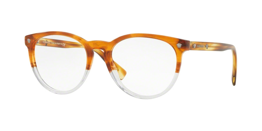 Versace VE3257A Round Eyeglasses  5266-STRIPED HAVANA/CRYSTAL 53-18-140 - Color Map brown