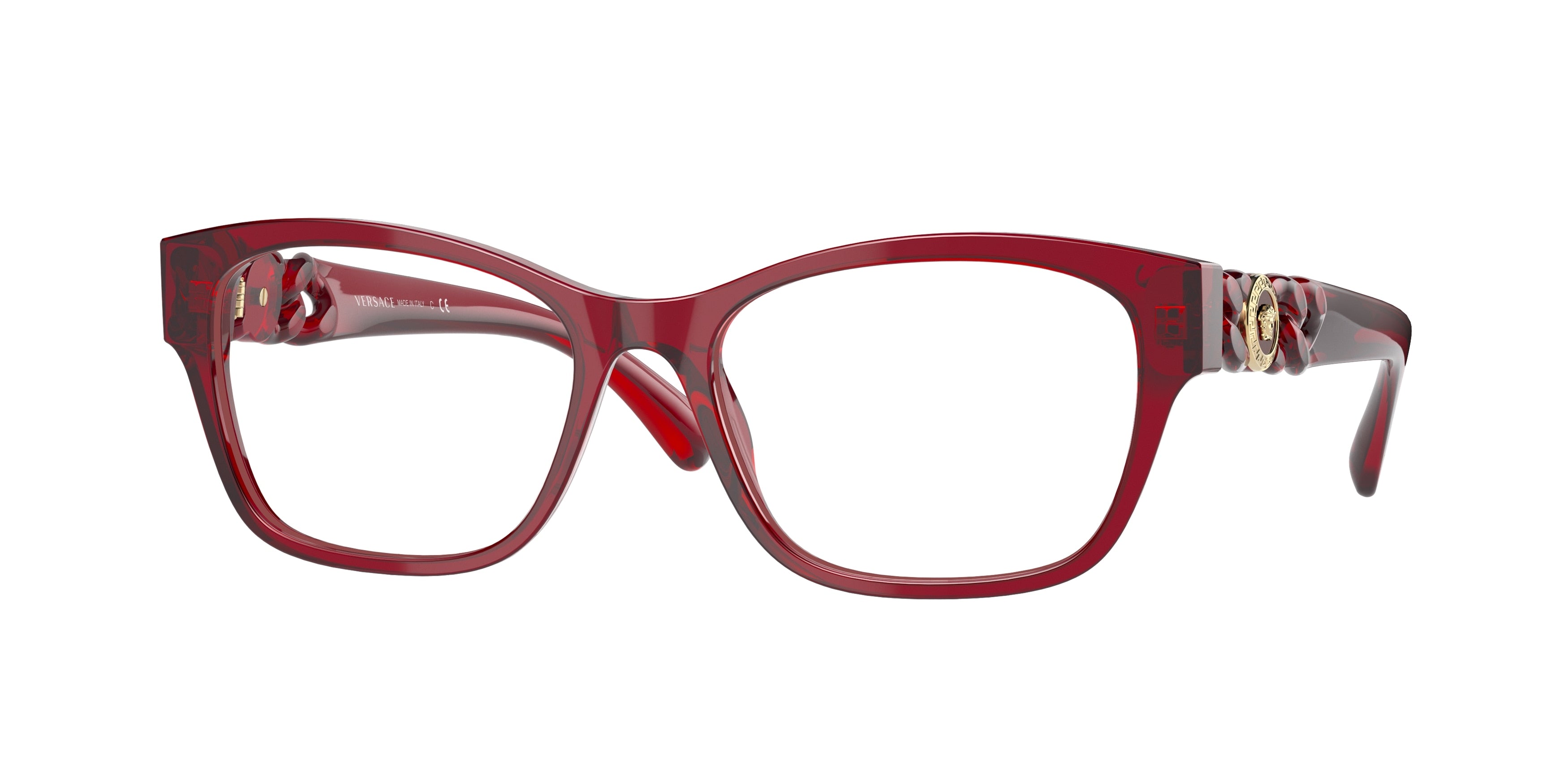 Versace VE3306 Phantos Eyeglasses  388-Transparent Red 54-140-17 - Color Map Red
