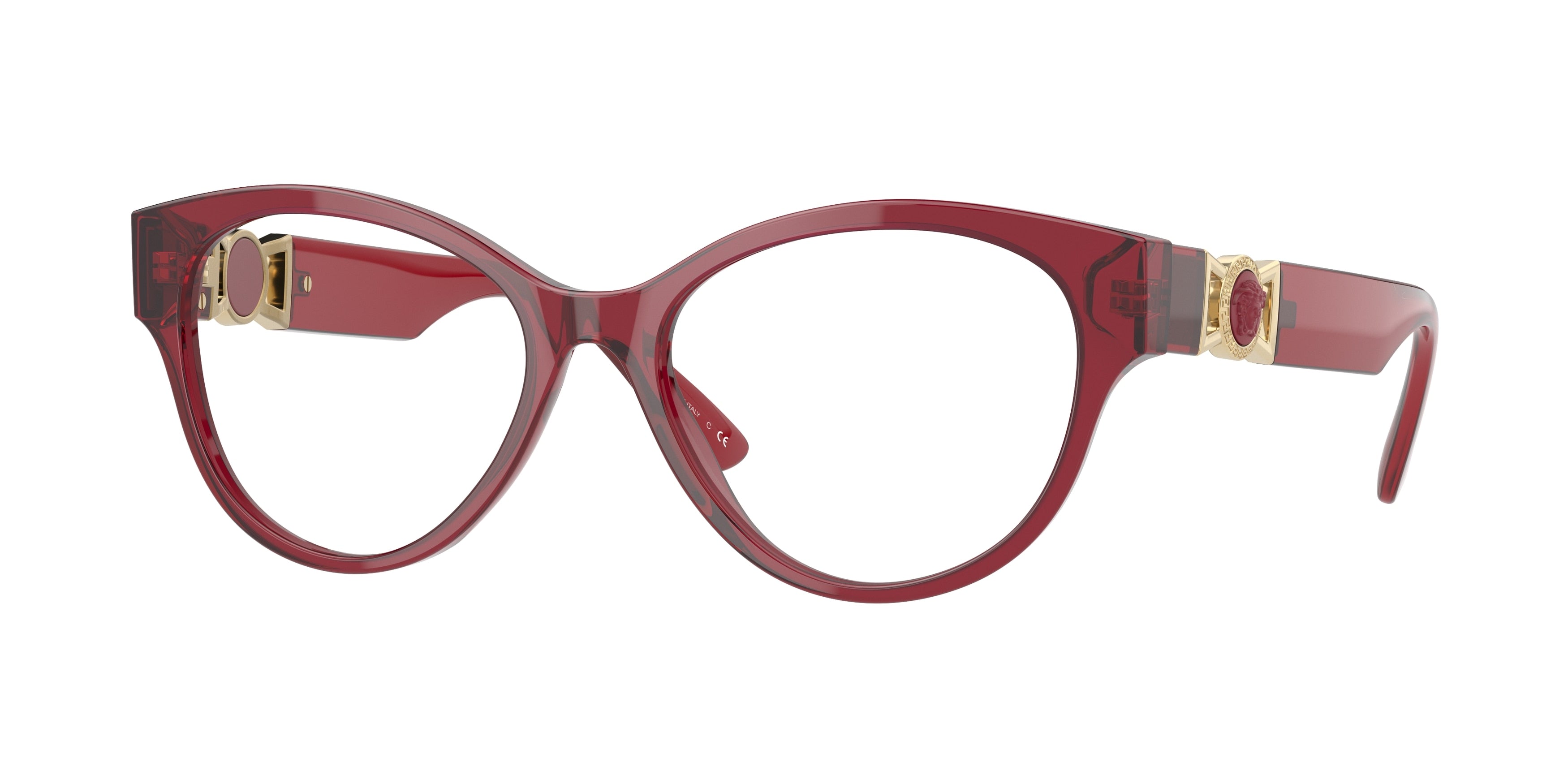Versace VE3313F Round Eyeglasses  388-Red Transparent 54-145-17 - Color Map Red