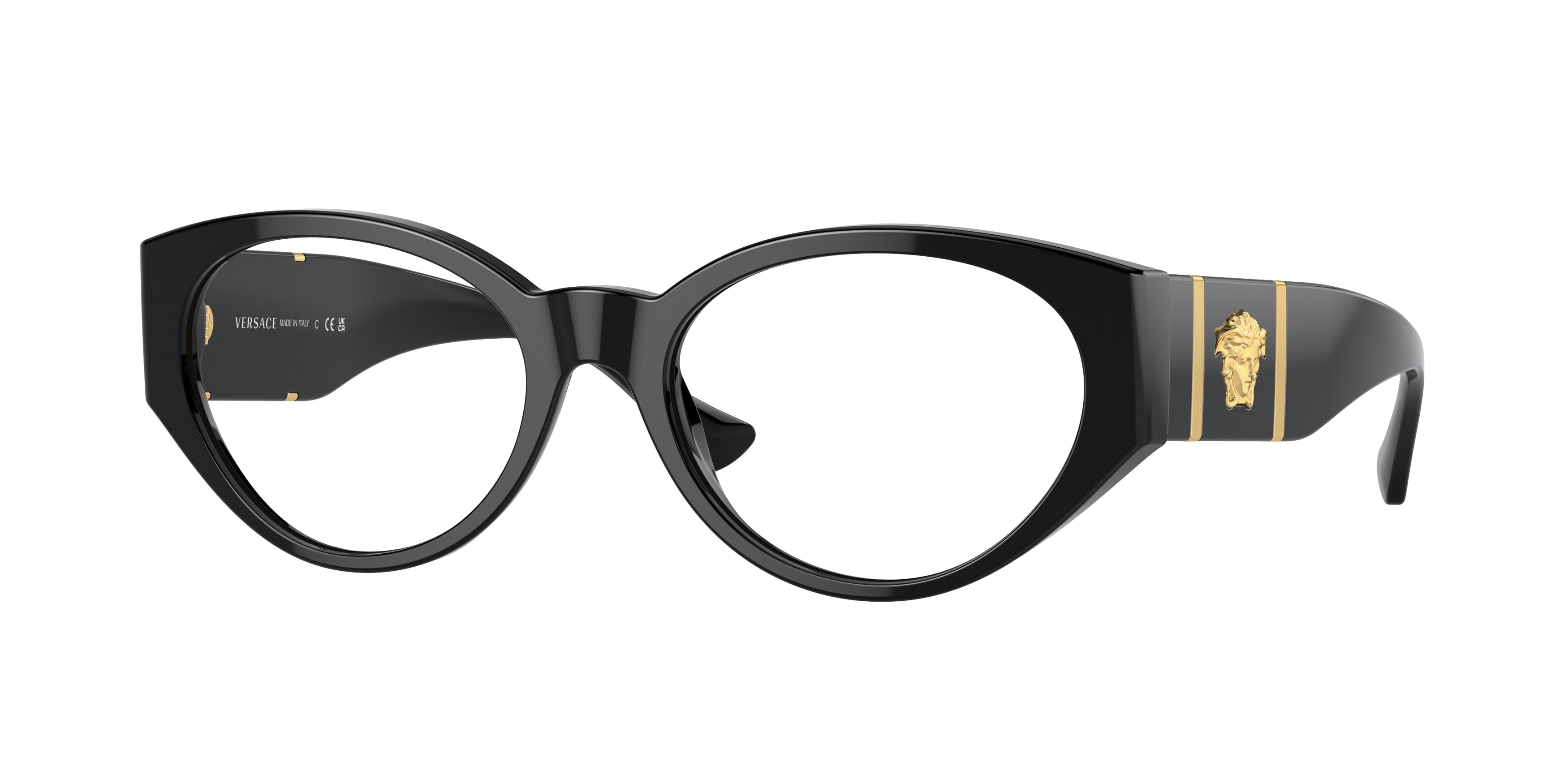 Versace VE3345 Oval Eyeglasses  GB1-Black 53-140-18 - Color Map Black