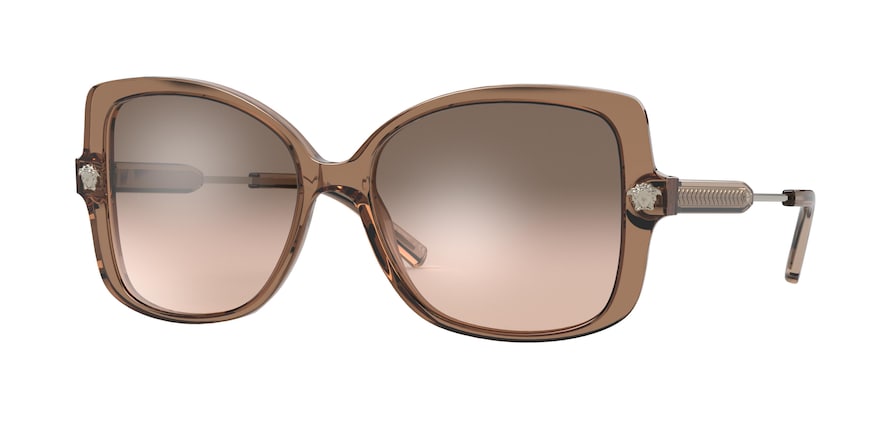 Versace VE4390F Rectangle Sunglasses  53043D-TRANSPARENT BROWN 56-16-140 - Color Map brown