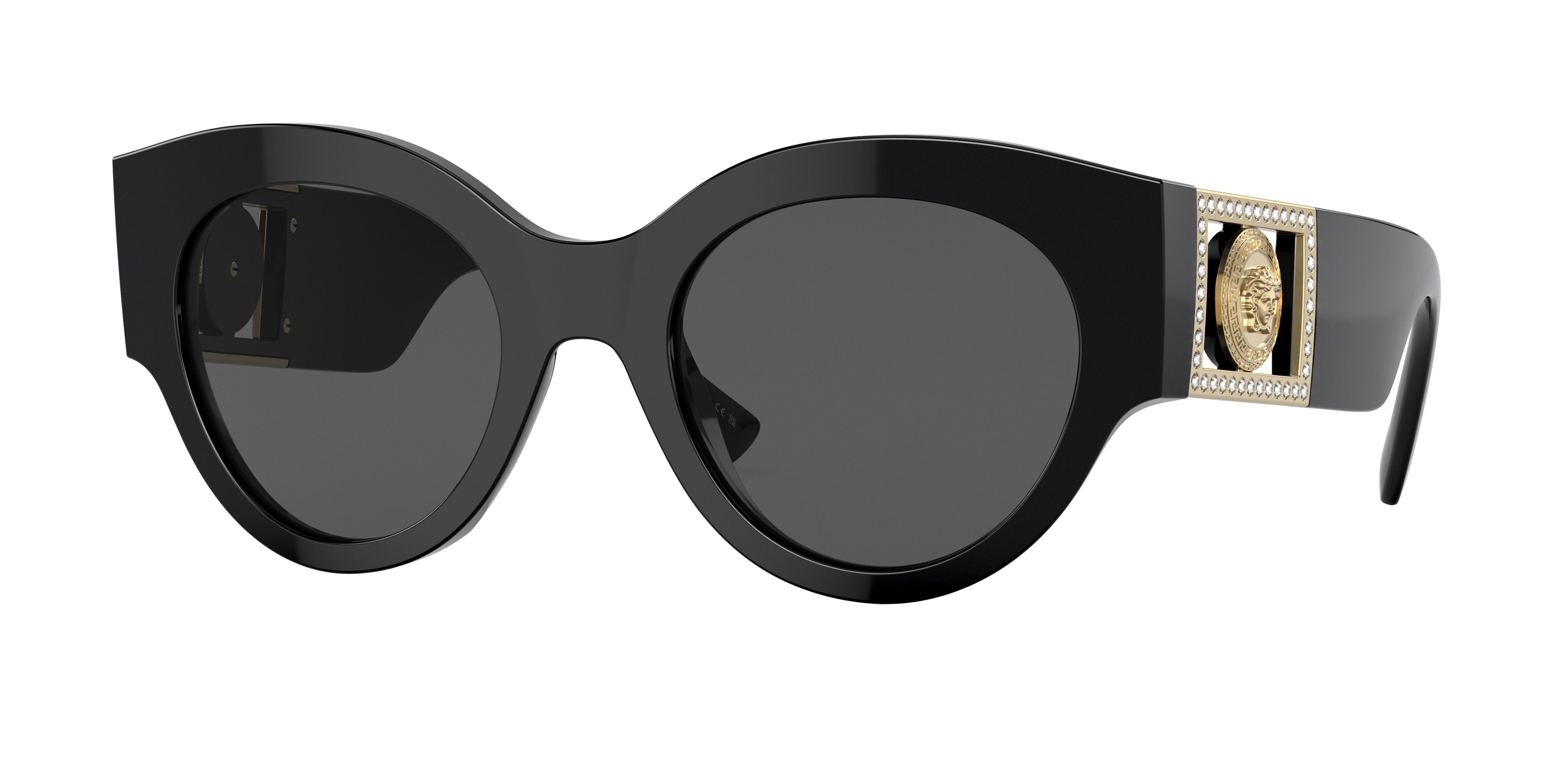 Versace VE4438B Round Sunglasses  GB1/87-Black 52-145-22 - Color Map Black