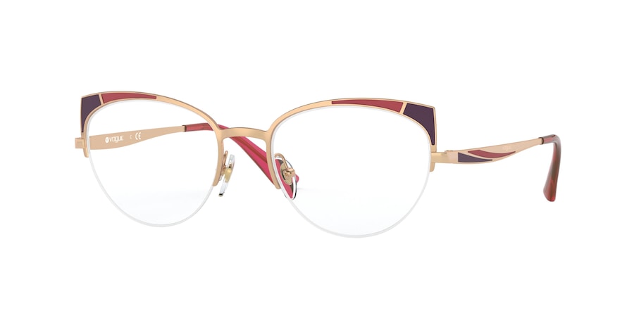 Vogue VO4153 Cat Eye Eyeglasses  5075-ROSE GOLD/MATTE RED BORDEAUX 53-18-135 - Color Map pink