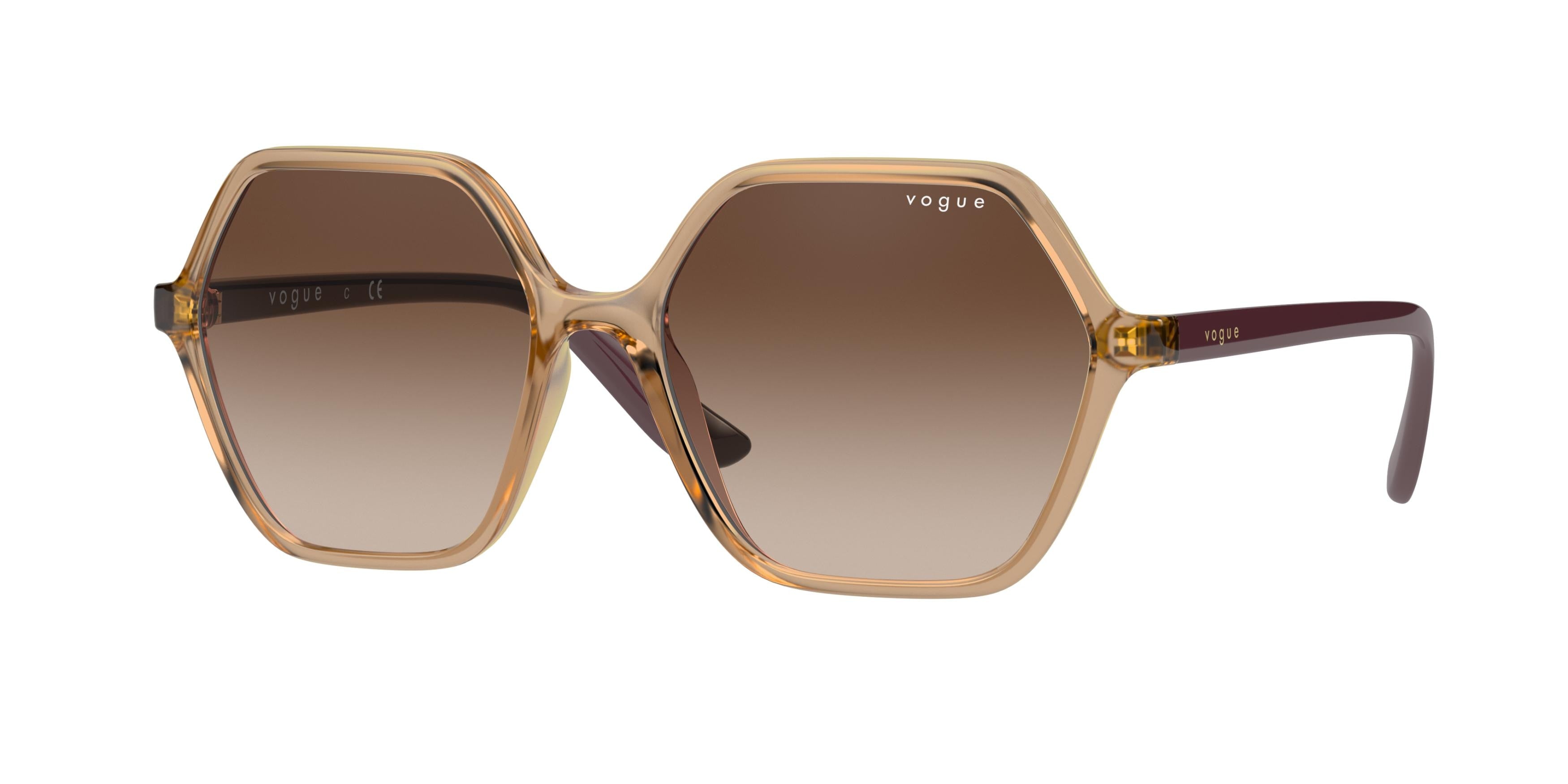 Vogue VO5361S Rectangle Sunglasses  282613-Transparent Caramel 55-140-16 - Color Map Brown