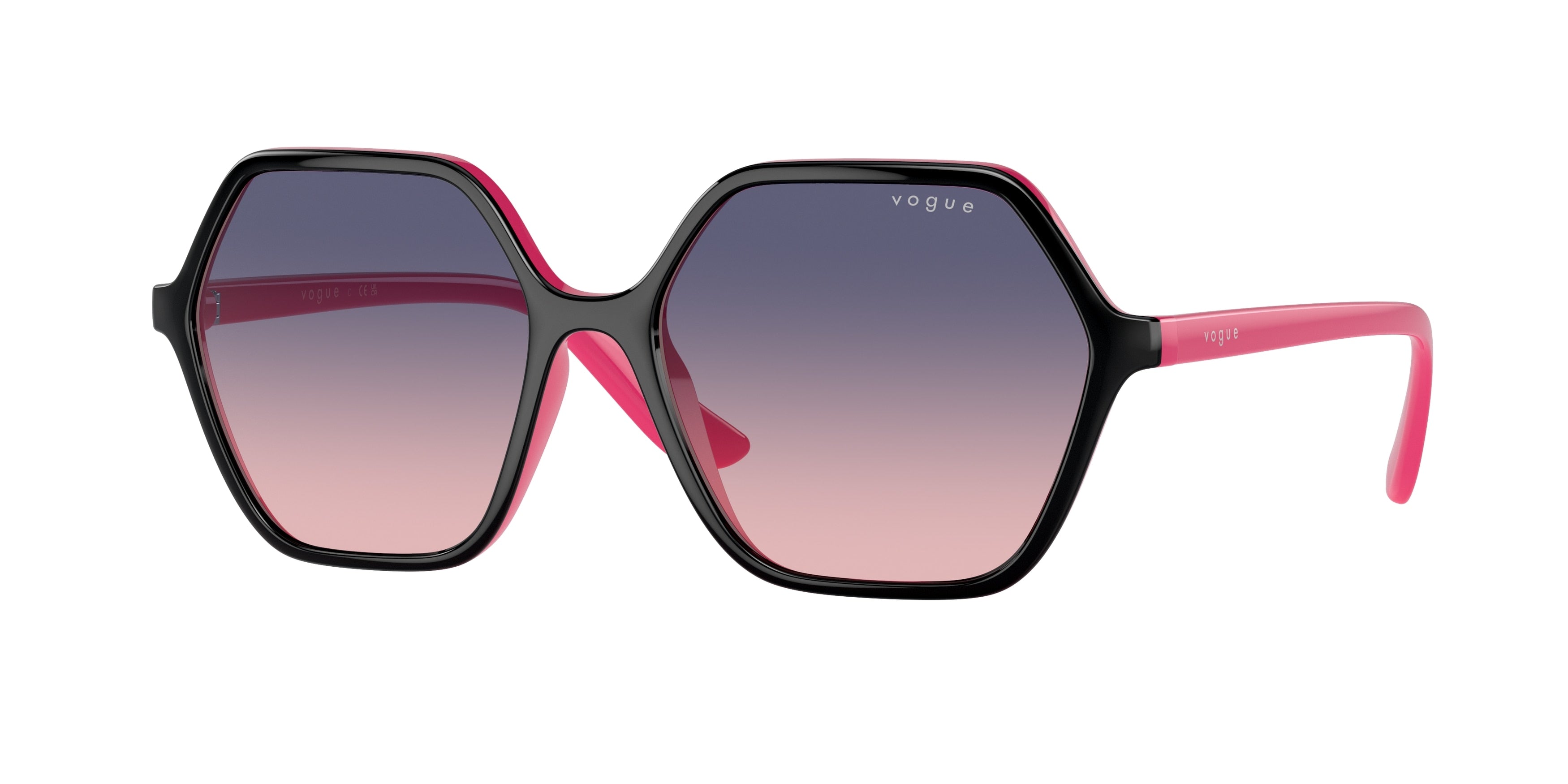 Vogue VO5361S Rectangle Sunglasses  3009I6-Top Black/Fuchsia 55-140-16 - Color Map Black