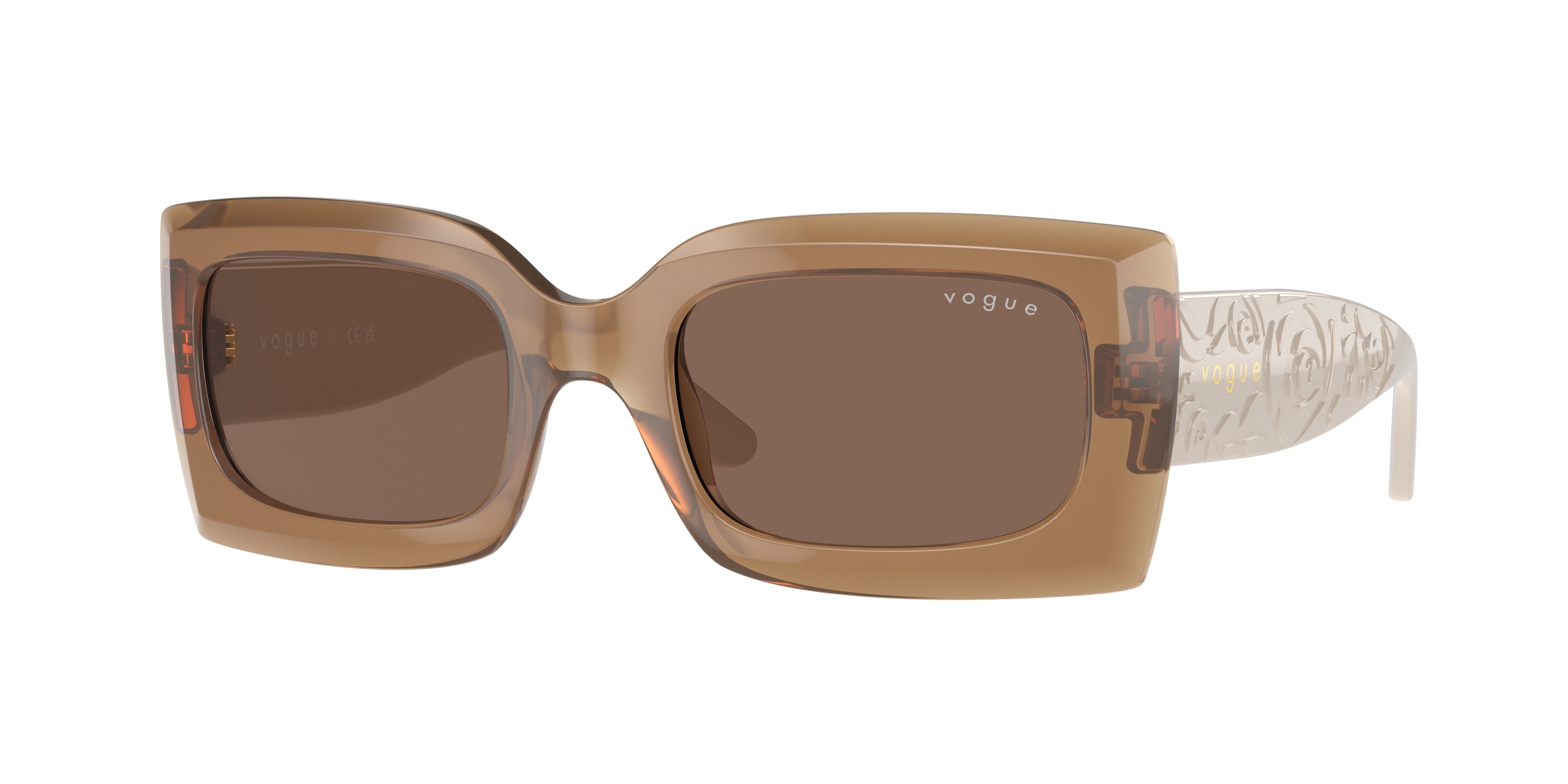 Vogue VO5526S Rectangle Sunglasses  309373-Opal Brown 52-135-21 - Color Map Brown
