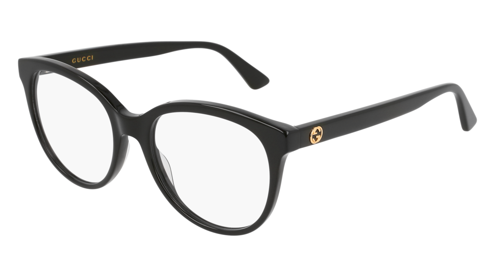 GUCCI GG0329O ROUND / OVAL Eyeglasses For Women  GG0329O-001 BLACK BLACK / TRANSPARENT SHINY 53-18-145