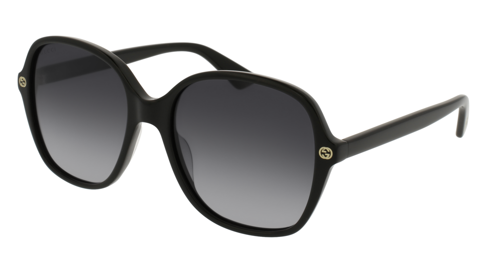 GUCCI GG0092S RECTANGULAR / SQUARE Sunglasses For Women  GG0092S-001 BLACK BLACK / GREY SHINY 55-18-140