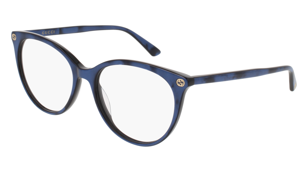 GUCCI GG0093O ROUND / OVAL Eyeglasses For Women  GG0093O-005 BLUE BLUE / TRANSPARENT SHINY 53-17-140