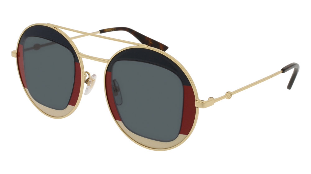 GUCCI GG0105S RECTANGULAR / SQUARE Sunglasses For Women  GG0105S-005 GOLD GOLD / BLUE GOLD 47-27-145