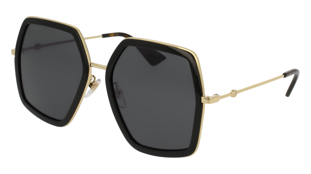 GUCCI GG0106S RECTANGULAR / SQUARE Sunglasses For Women  GG0106S-001 BLACK GOLD / GREY GOLD 56-19-140