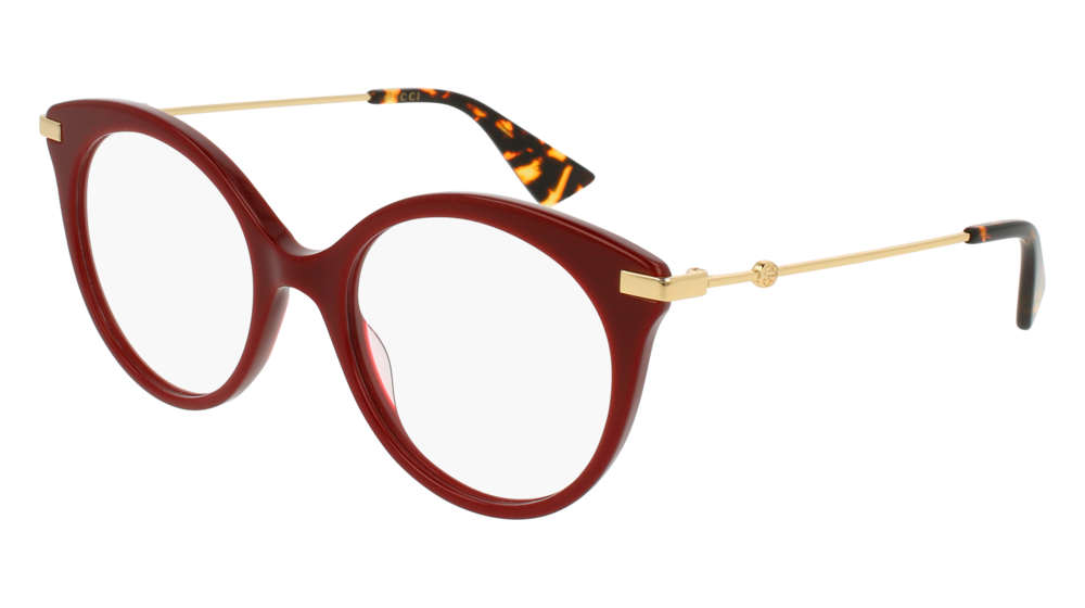 GUCCI GG0109O ROUND / OVAL Eyeglasses For Women  GG0109O-006 BURGUNDY GOLD / TRANSPARENT SHINY 50-19-140