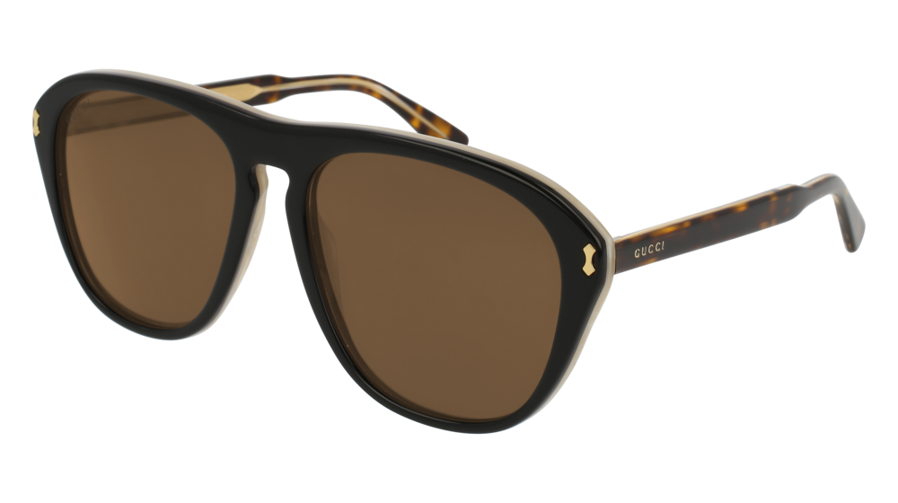 GUCCI GG0128S RECTANGULAR / SQUARE Sunglasses For Men  GG0128S-004 BLACK HAVANA / BROWN BEIGE 56-17-145