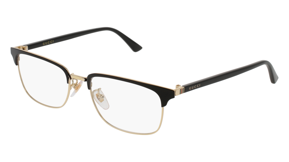 GUCCI GG0131O RECTANGULAR / SQUARE Eyeglasses For Men  GG0131O-001 BLACK BLACK / TRANSPARENT GOLD 53-18-145