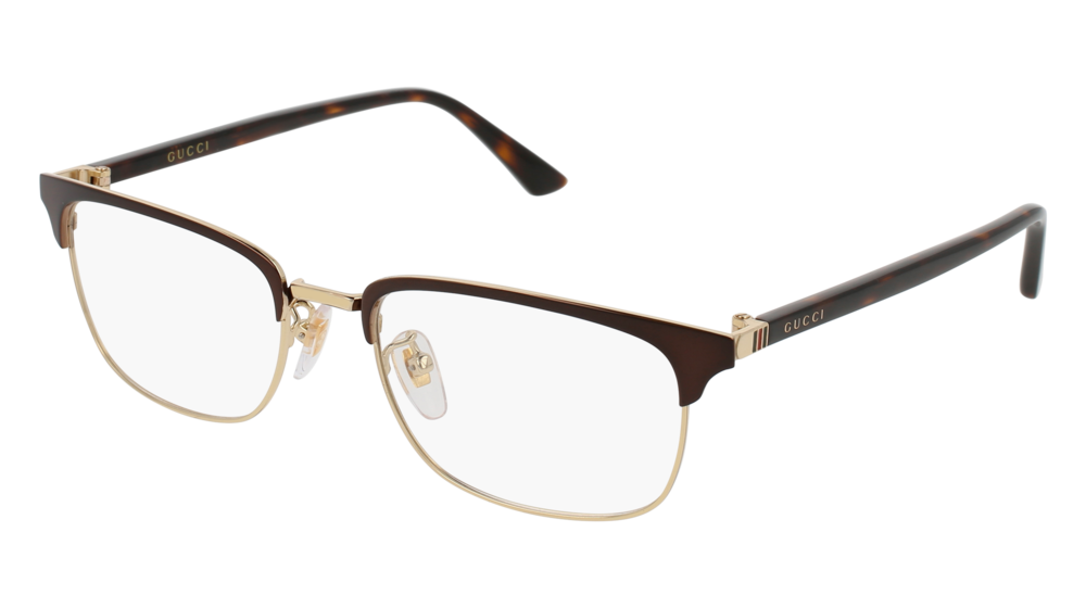 GUCCI GG0131O RECTANGULAR / SQUARE Eyeglasses For Men  GG0131O-002 BROWN HAVANA / TRANSPARENT GOLD 53-18-145