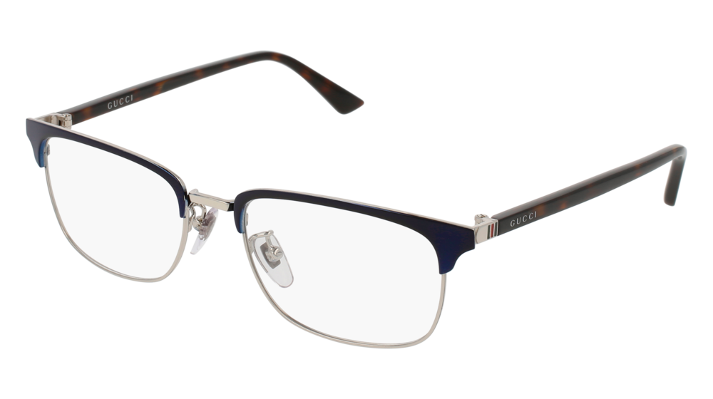 GUCCI GG0131O RECTANGULAR / SQUARE Eyeglasses For Men  GG0131O-003 BLUE HAVANA / TRANSPARENT SILVER 53-18-145