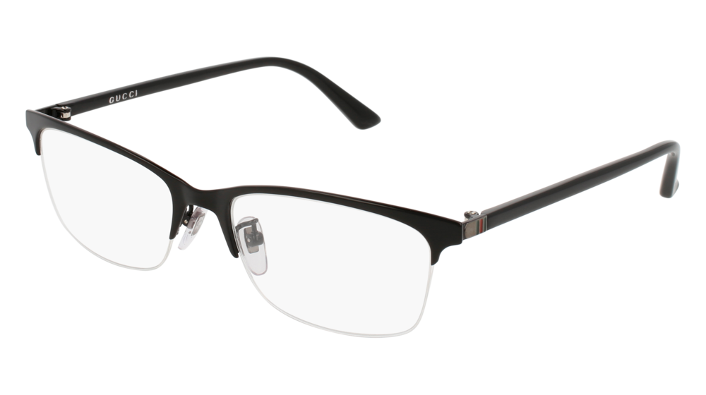 GUCCI GG0132OJ RECTANGULAR / SQUARE Eyeglasses For UNISEX  GG0132OJ-001 BLACK BLACK / TRANSPARENT SHINY 56-18-145