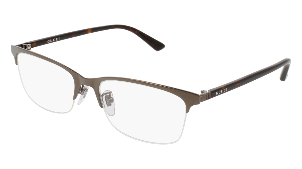 GUCCI GG0132OJ RECTANGULAR / SQUARE Eyeglasses For UNISEX  GG0132OJ-003 RUTHENIUM HAVANA / TRANSPARENT DARK 56-18-145