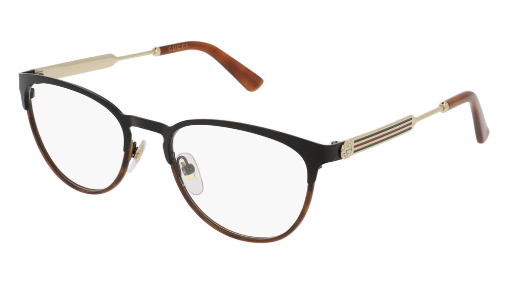 GUCCI GG0134O ROUND / OVAL Eyeglasses For Women  GG0134O-003 BLACK GOLD / TRANSPARENT HAVANA 52-19-140