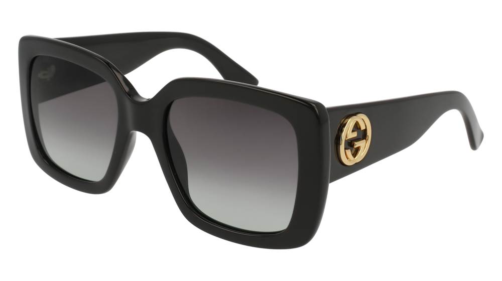 GUCCI GG0141S RECTANGULAR / SQUARE Sunglasses For Women  GG0141S-001 BLACK BLACK / GREY SHINY 53-20-140