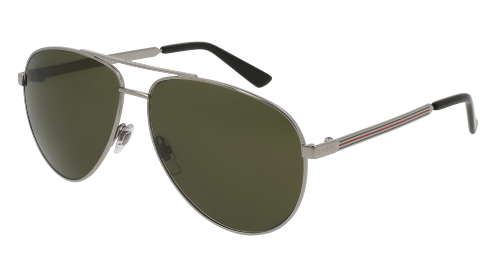 GUCCI GG0137S AVIATOR Sunglasses For Men  GG0137S-003 RUTHENIUM RUTHENIUM / GREEN SHINY 61-13-140
