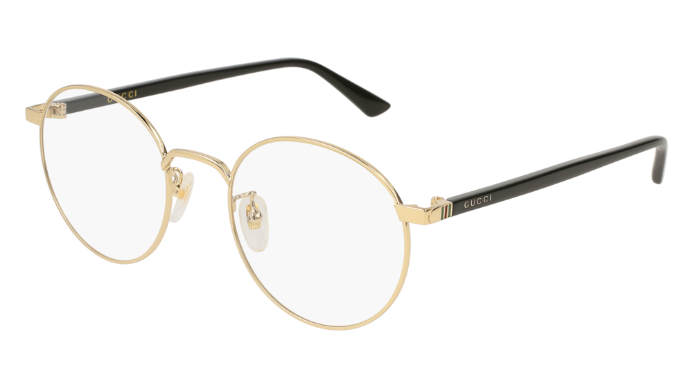 GUCCI GG0297OK ROUND / OVAL Eyeglasses For UNISEX  GG0297OK-001 GOLD BLACK / TRANSPARENT SHINY 52-21-150