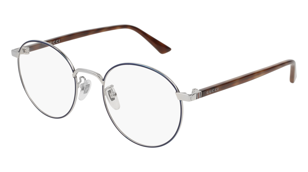 GUCCI GG0297OK ROUND / OVAL Eyeglasses For UNISEX  GG0297OK-004 BLUE HAVANA / TRANSPARENT SILVER 52-21-150