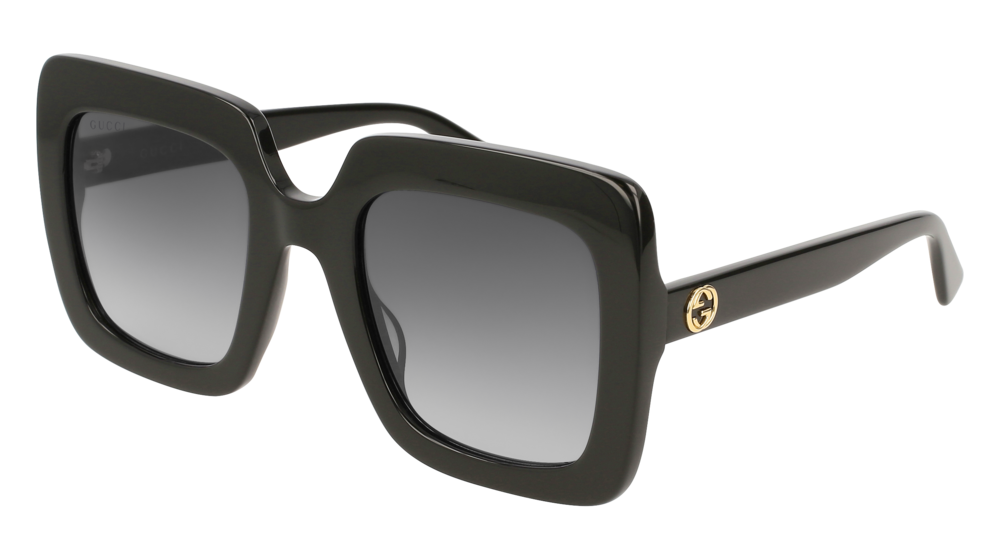 GUCCI GG0328S RECTANGULAR / SQUARE Sunglasses For Women  GG0328S-001 BLACK BLACK / GREY SHINY 53-25-145